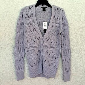 Preswick & Moore cable knit cardigan  front buttons lavender color v neck style